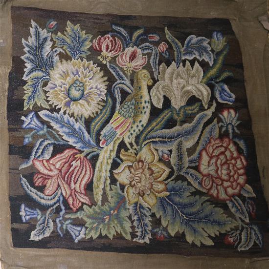 A pair of 18th century needlework chair covers and two panels